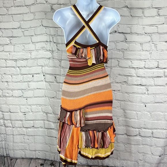 Missoni dress mini ruffles criss cross straps orange yellow brown size 40 - Picture 5 of 16